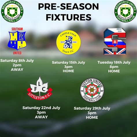 Reserves Preseason Schedule - Bedworth United