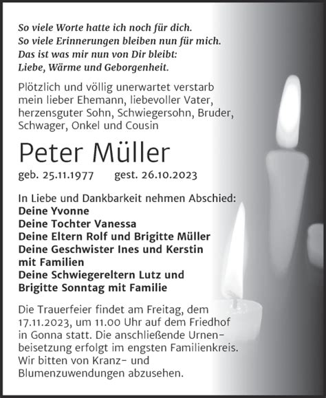 Traueranzeigen Von Peter M Ller Abschied Nehmen De