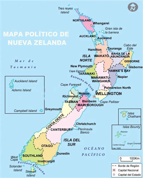 Mapa Politico De Nueva Zelanda