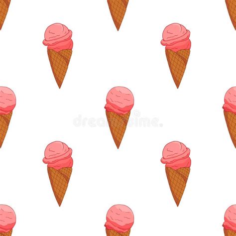 Pink Strawberry Ice Cream Seamless Pattern Stock Vector Illustration