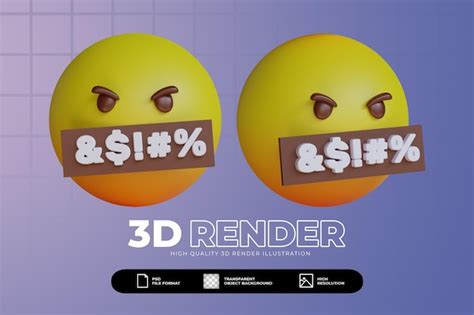 Premium Psd 3d Render Cute Mad Face Emoji Set