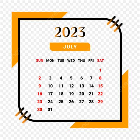 July Month Vector Hd PNG Images 2023 July Month Calendar With Black