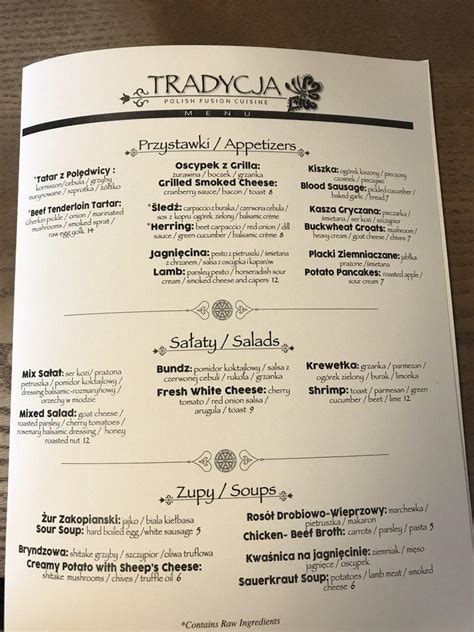 Menu At Tradycja Polish Fusion Cuisine Restaurant Orland Park