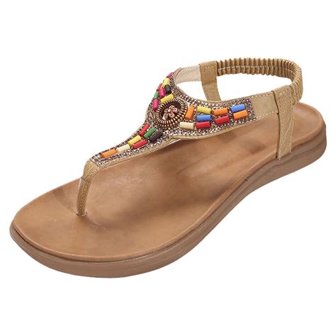 Vbarhmqrt Female Sandals With Arch Support Flip Flops For Women Beaded Rhinestone Sandals Flat