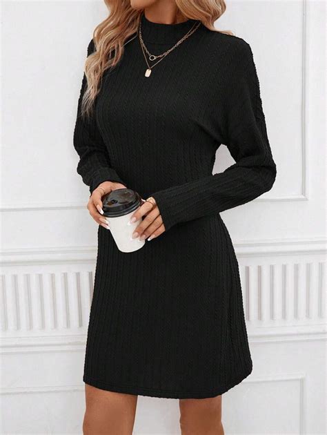 Shein Clasi Mock Neck Ribbed Knit Dress Shein Usa