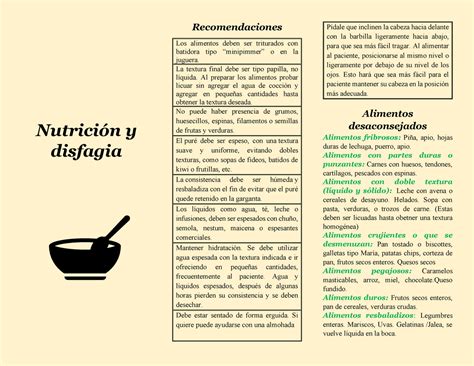 Triptico Disfagia Nutrición Y Disfagia Recomendaciones Los Alimentos Deben Ser Triturados Con