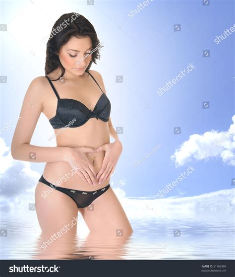 Sexy Brunette Over Sky Background Stock Photo Shutterstock