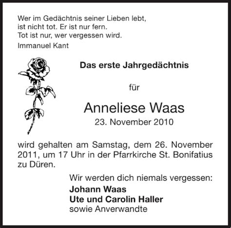 Traueranzeigen Von Anneliese Waas Aachen Gedenkt