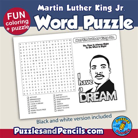 Martin Luther King Jr Word Search Puzzle Activity Page Wordsearch