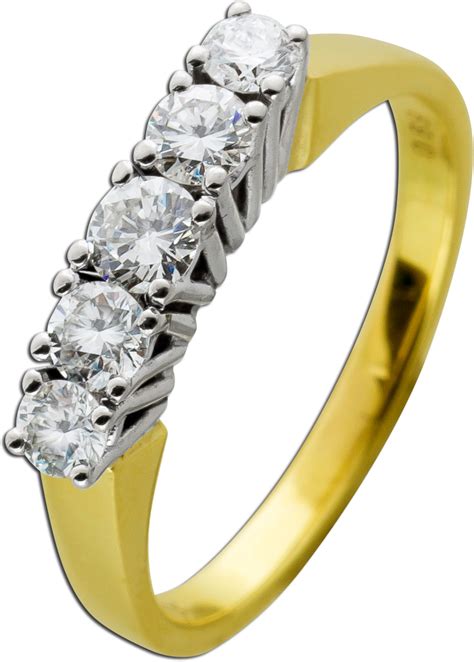 Ring Gelb Weißgold 585 5 Brillanten 0 69ct Antik 1980 Goldringe