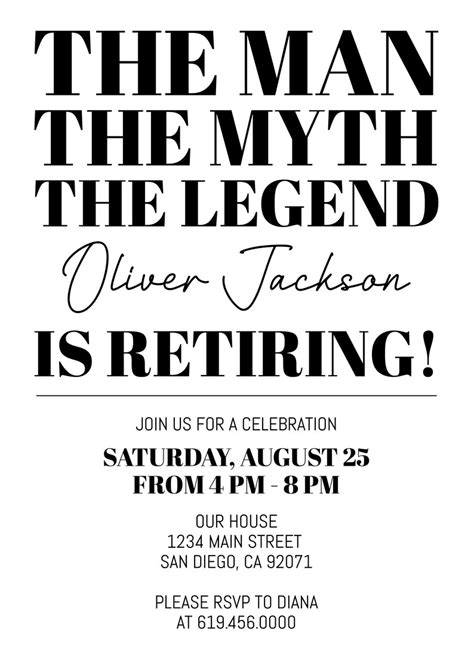 Minimal Retirement Party Invitation Template The Man The Myth The Legend Retirement Celebration