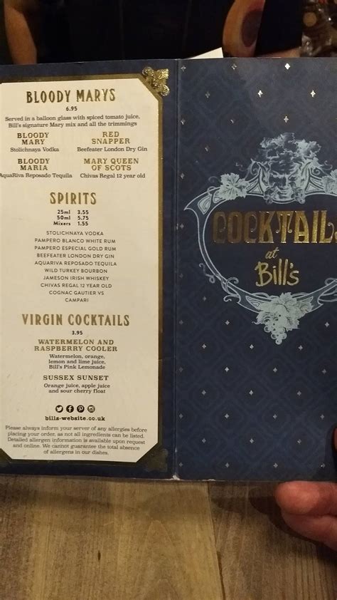 Menu At Bills Exeter Restaurant Exeter