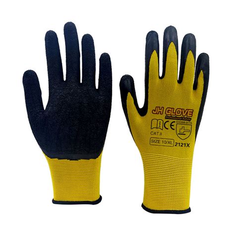 Gauges Polyester Liner Yellow Latex Crinkle Safety Gloves China