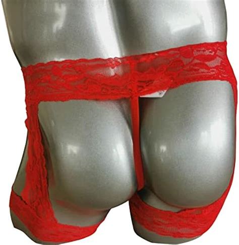 Men S Lingerie Panties Red Lace Tirm Bulge Pouch G String Thongs Underwear With Garter At Amazon