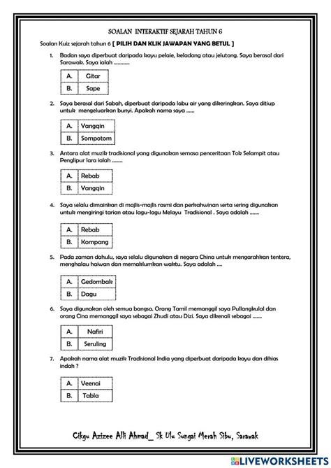 Kuiz Sejarah Tahun Worksheet Live Worksheets 47 Off