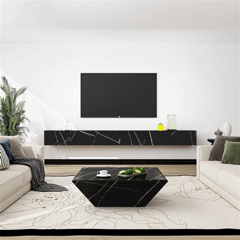 Povison Floating Tv Stand Black Modern Entertainment Centers For Up To