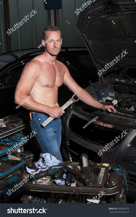 Auto Mechanic Service Station Naked Upper Stock Photo 205830373