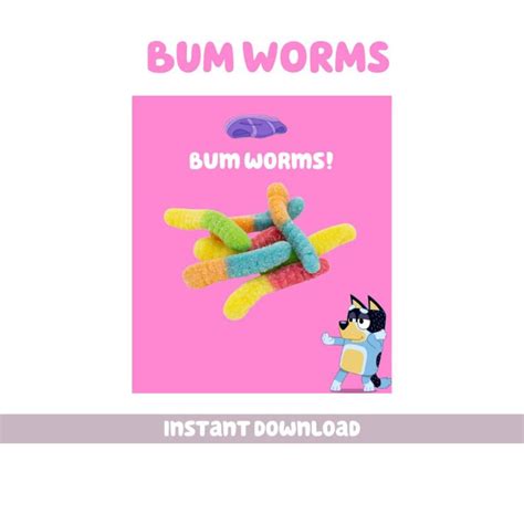 Bluey Pink Party Favors Bum Worms Digital Download Etsy