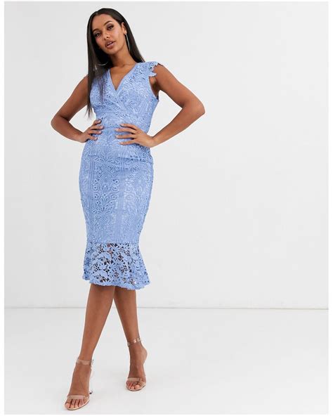 Lipsy Premium Corded Lace Midi Dress In Blue Lyst Uk