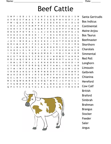 Cattle Breeds Word Search Wordmint