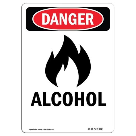 Signmission Safety Sign OSHA Danger 24 Height Alcohol Portrait OS