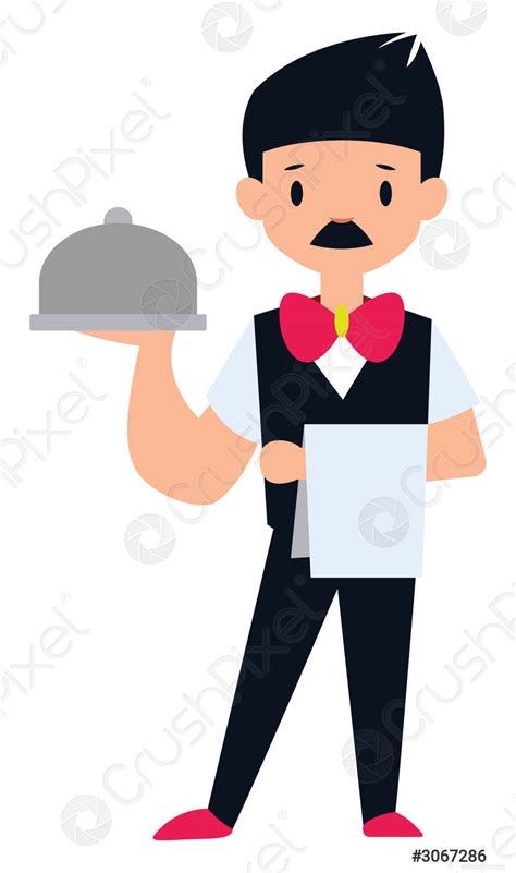 Male Waiter Character Vector Illustration On A White Background Stock