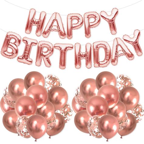 PartyForever Rose Gold Happy Birthday Balloons 16inch Letters Banner