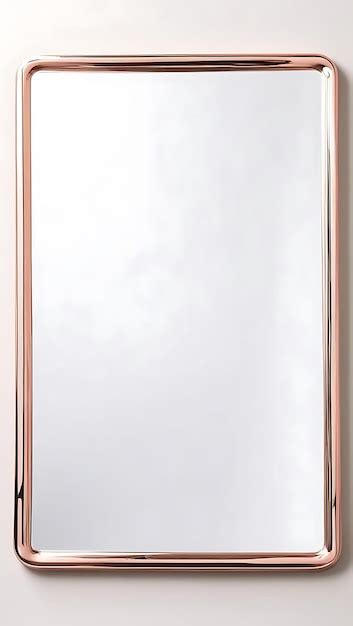 Stylish Rectangular Mirror Thin Rose Gold Border Plain White Background
