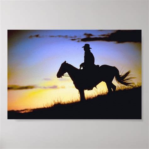 Western Cowboy Sunset Silhouette Poster | Zazzle