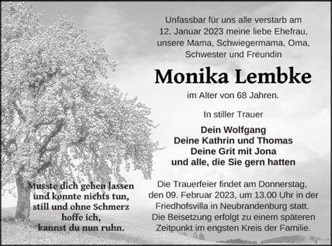 Traueranzeigen Von Monika Lembke Trauer Nordkurier