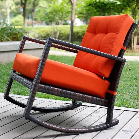 Merax Cushioned Rattan Rocker Chair Rocking Armchair Chair Outdoor