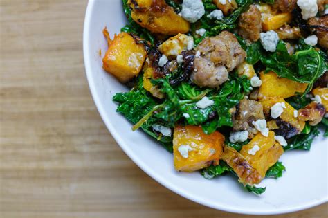 Roasted Butternut Squash Kale Sausage Blue Cheese And Walnuts Recipe — Polka Dot Socks