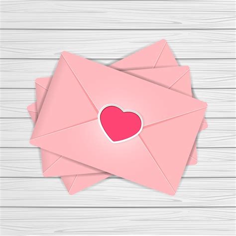 Conjunto de envelopes cor de rosa coração de dia dos namorados em