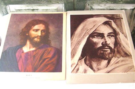 Antique Head Of Christ Portraits Religious Lithograph Wall Hanging