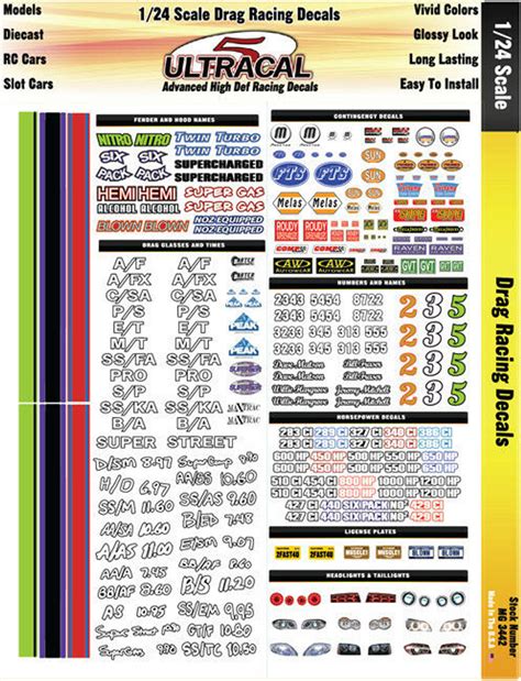 MG 3442 Ultracal Drag Racing Decals for 1:24 Scale Applications for ...