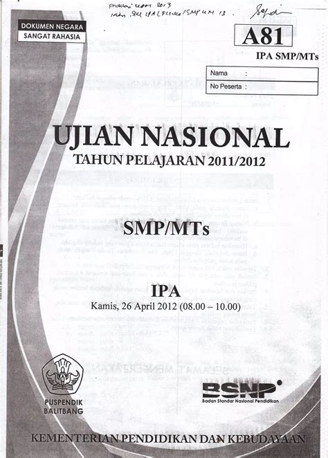 Naskah Soal Ujian Nasional Un Ipa Smp Tahun 2012 Pdf