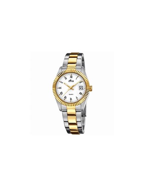 Reloj Mujer Lotus Acero Bicolor Ip Dorado Esfera Blanca