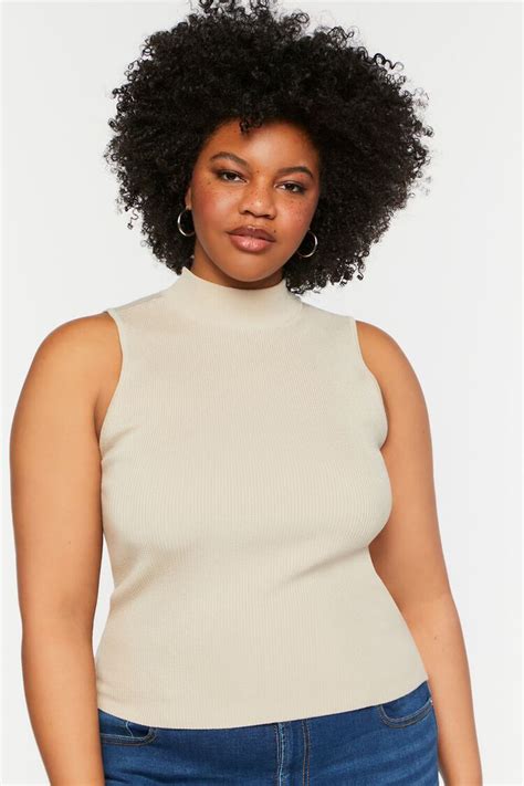 Plus Size Sleeveless Mock Neck Sweater Top