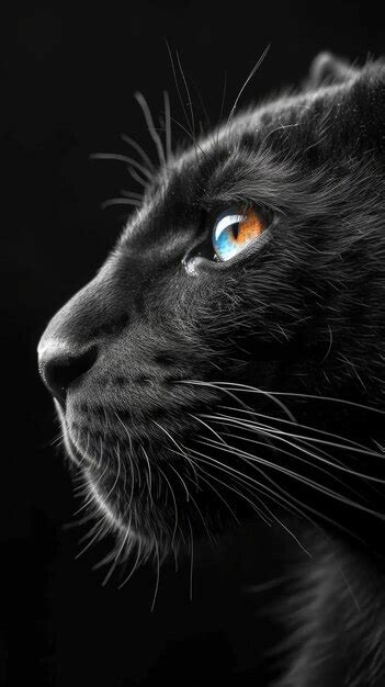 Premium Photo | A close up of a black cat with blue eyes animalistic ...