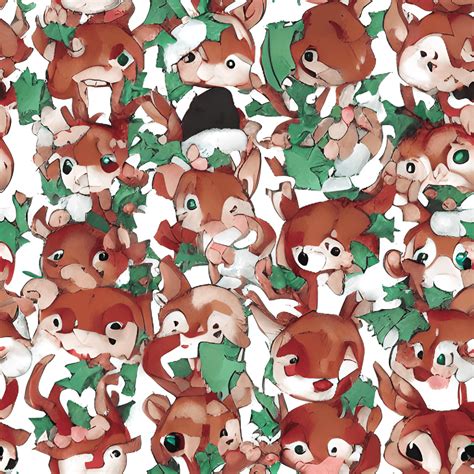 Kawaii Chibi Christmas Pattern Deer Cute Kawaii Realistic · Creative