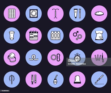 Contraceptive Methods Line Icons Birth Control Equipment Condoms Iud Barrier Contraception