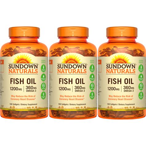 3 Pack Sundown Naturals Fish Oil Extra Strength 1200 Mg 100 Softgels