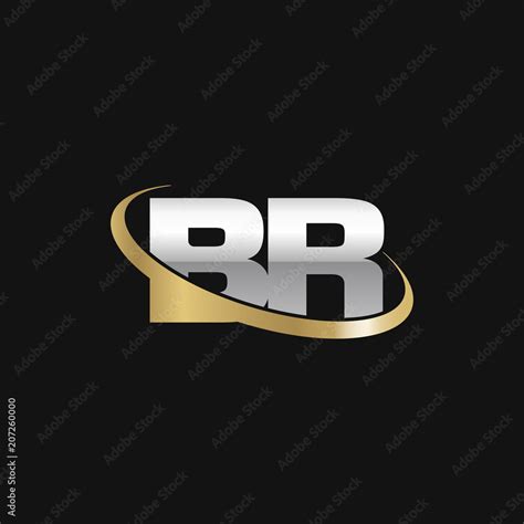 Initial Letter Br Overlapping Swoosh Ring Logo Silver Gold Color On