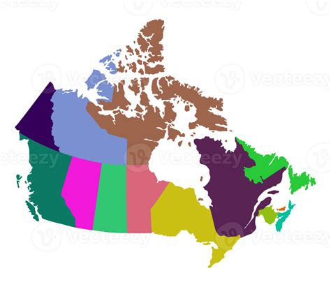 Map Of Canada In Political Regions Canadian Map Colorful Map 28651122 Png