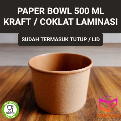 Jual Paper Bowl 500ml Paperbowl 500 Ml Kraft Coklat Mangkok Kertas