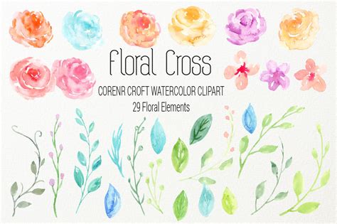 Watercolor Clip Art Floral Cross By Cornercroft Thehungryjpeg