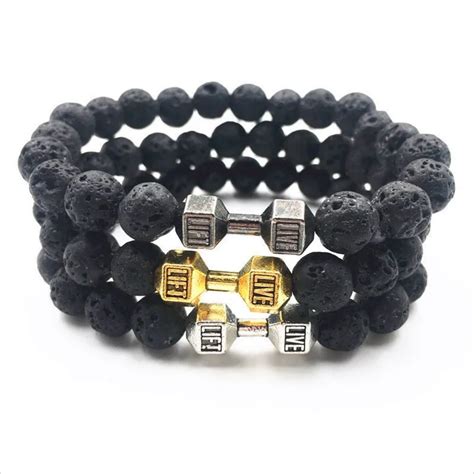 Pulseira De Pedra Vulc Nica Natural Homem Matte Black Lave White Beads