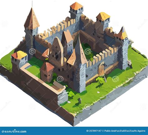 Vector Isometric Medieval Low Poly Castle Stock Vector Illustration