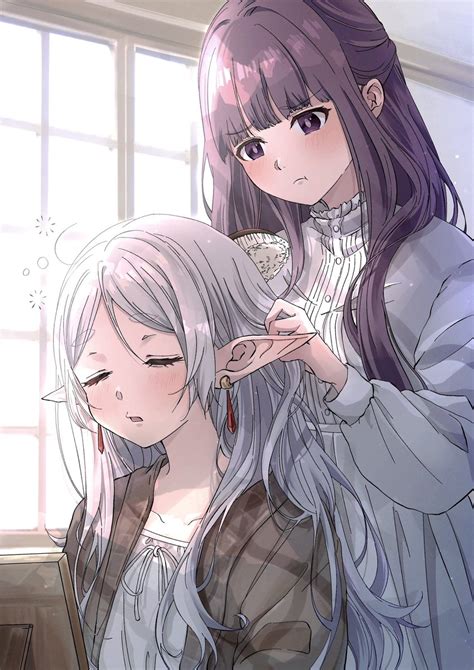 Fern Sousou No Frieren Frieren Multiple Girls 2girls Brushing Hair