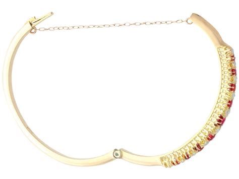 Antique 306 Ct Thai Ruby And 047 Ct Diamond 15 Ct Yellow Gold Bangle